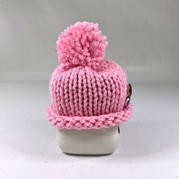 Pink Marshmallow Mug Hat Knit Hearts Rhinestone Rae Dunn Tier Tray Decor Topper - Picture 2 of 6